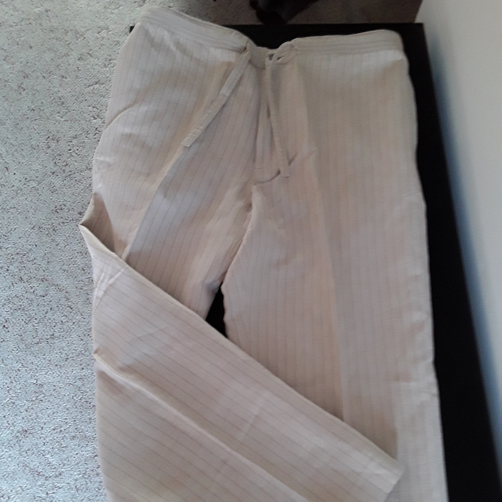 Trousers cream w brown pin stripes